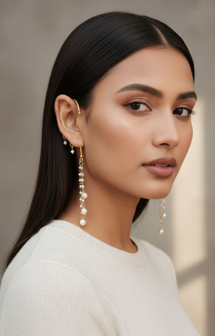 Handcrafted 22K Gold Plated Pearl Drop Ear Cuffs