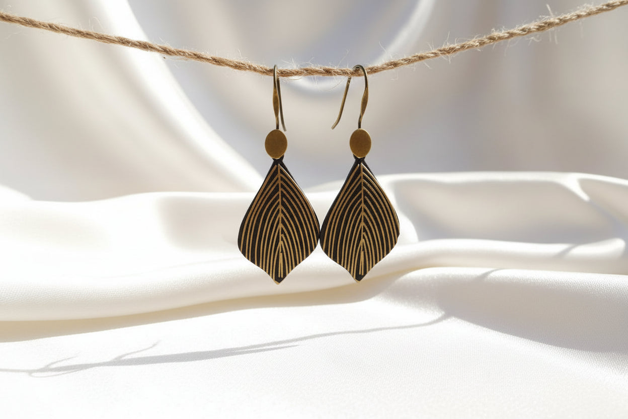 Handcrafted Gold Leaf Drop Earrings