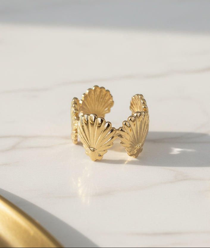 Gold-Plated Textured Shell Open Ring