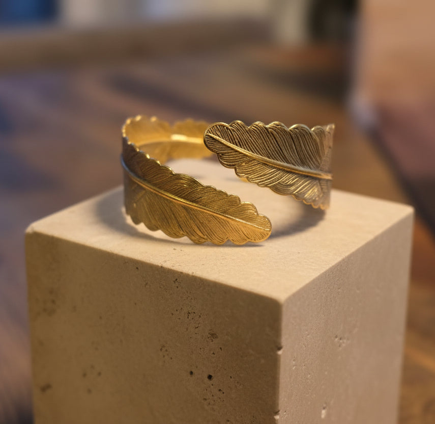 Gold Plated Brass Leaf Cuff Bracelet