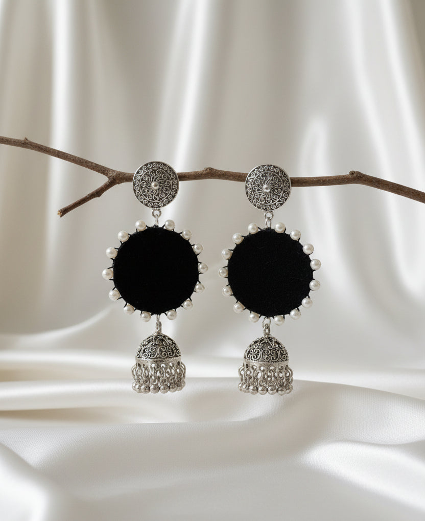 Handmade German Silver Fabric Jhumka