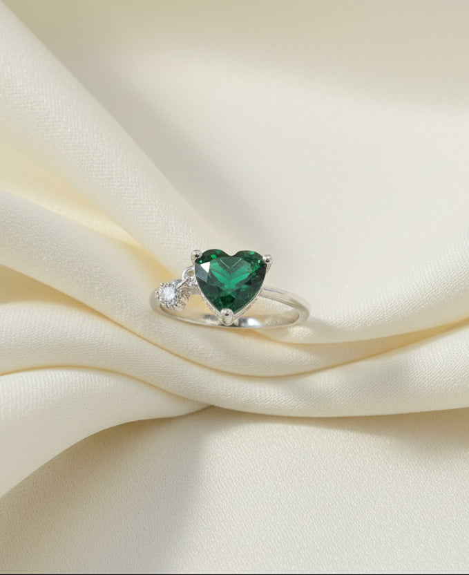 Emerald-Tone Heart Ring with American Diamond Accent