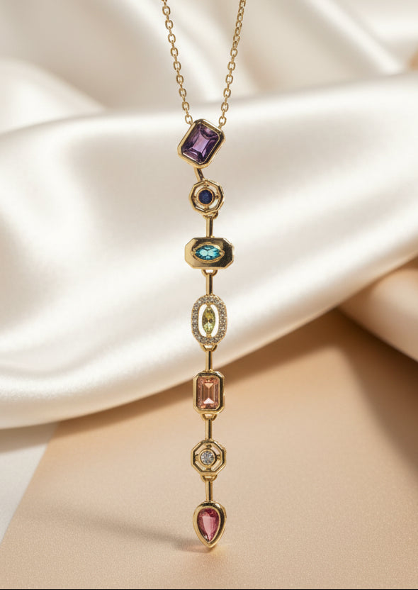 Gold-Plated Multi-Stone Drop Necklace