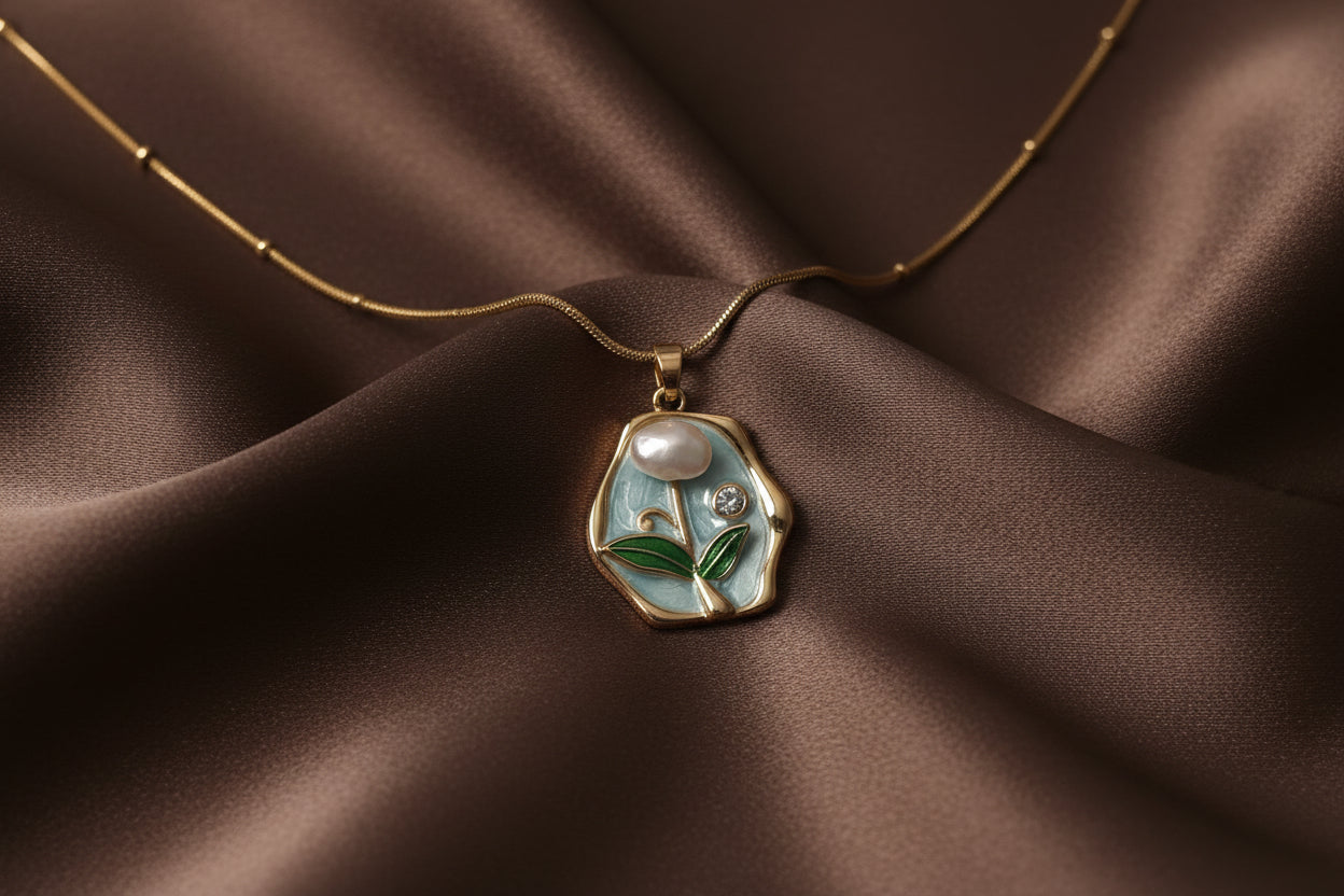 Gold-Plated Enamel Pendant Necklace
