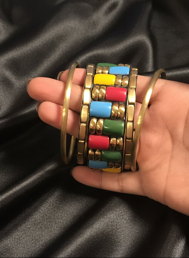 Gold Plated Bohemian Brass Bangle Stack