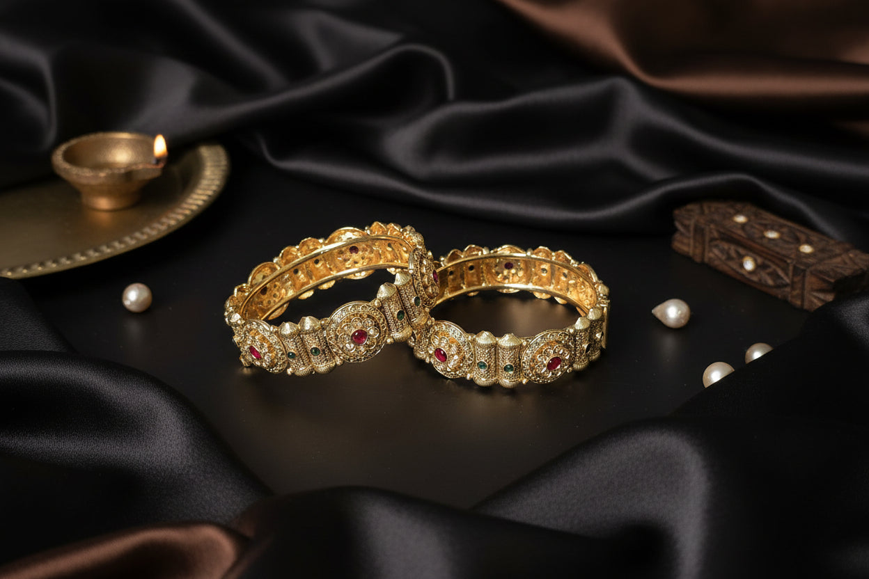 18K Gold-Plated Kundan Jadau Bangle Set