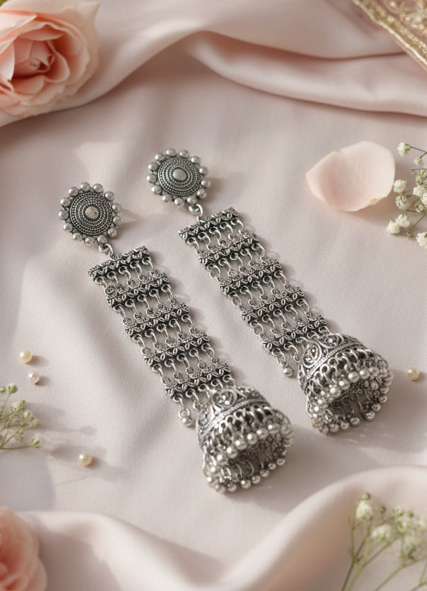 German Silver Long Statement Jhumka