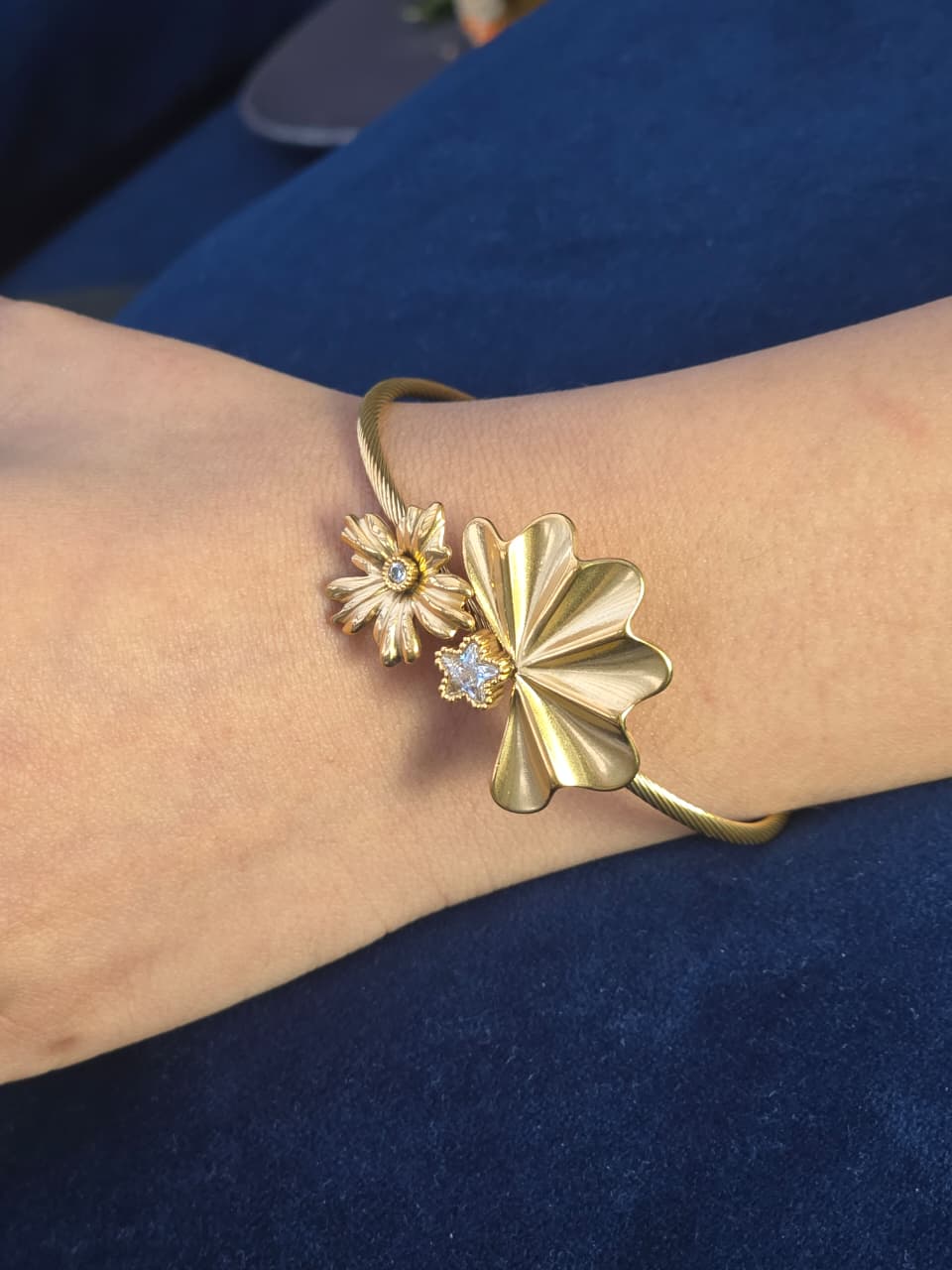 Gold Plated Anti-Tarnish Floral Statement Cuff Bracelet