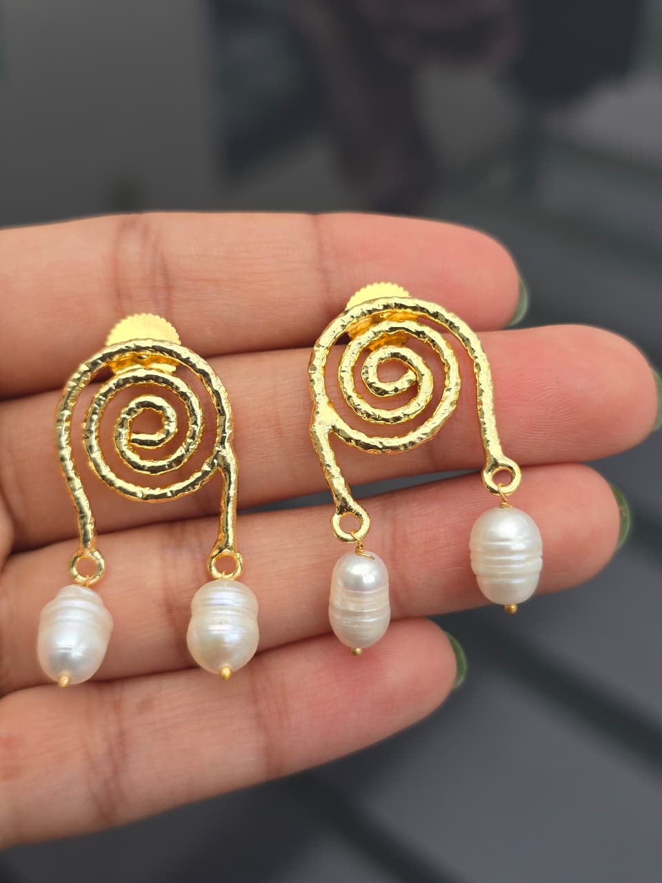 Spiral Pearl Statement Earrings