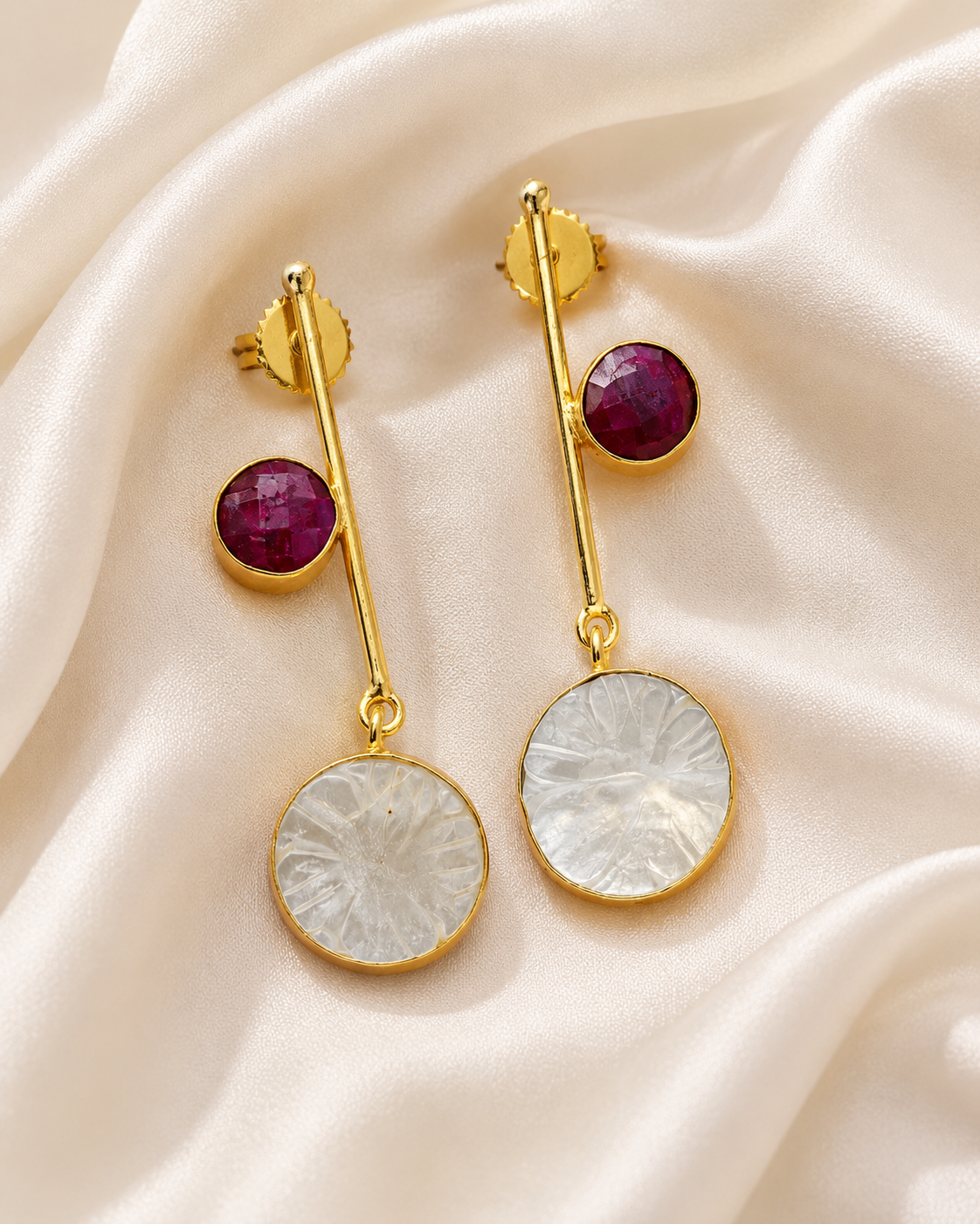 Emerald/Ruby & Mother of Pearl Earrings