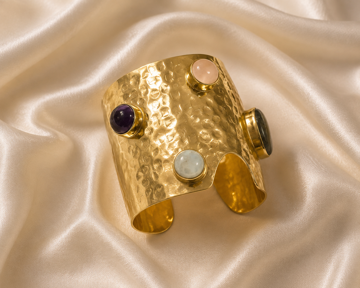 Multi-Gemstone Statement Gold Cuff Bracelet