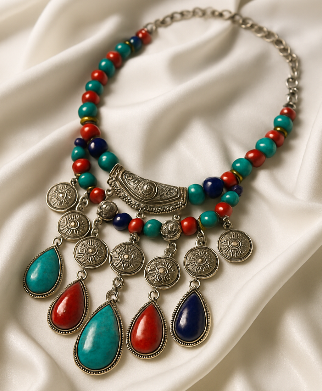 Colourful beads bohemian statement necklace