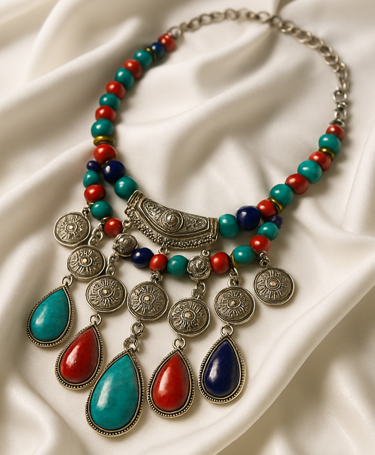 Colourful beads bohemian statement necklace