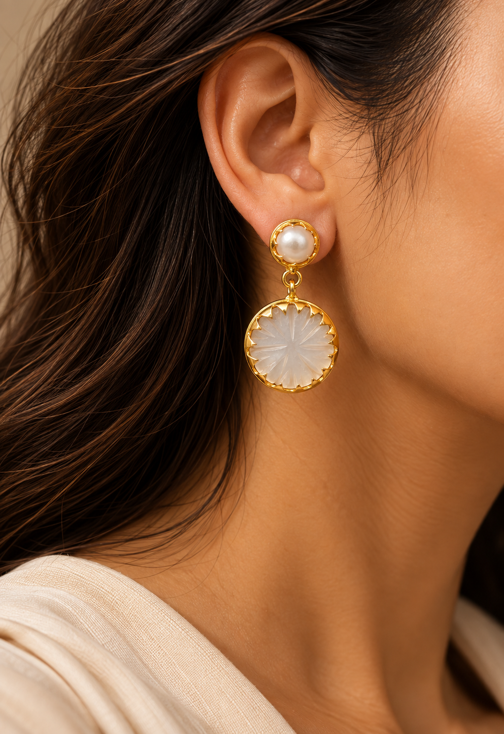 Muktika Mother of Pearl Statement Earrings