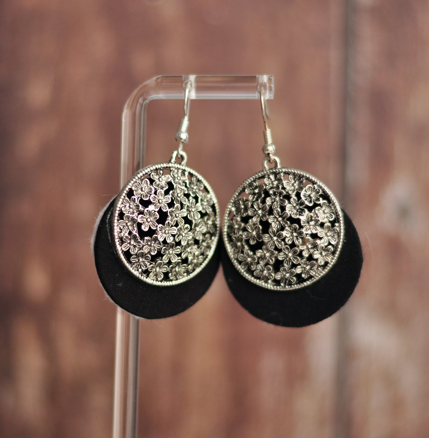 Floral Elegance German Silver Fabric Earrings