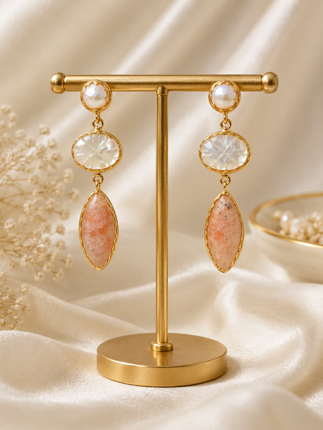 Pearl & Sunstone Earrings
