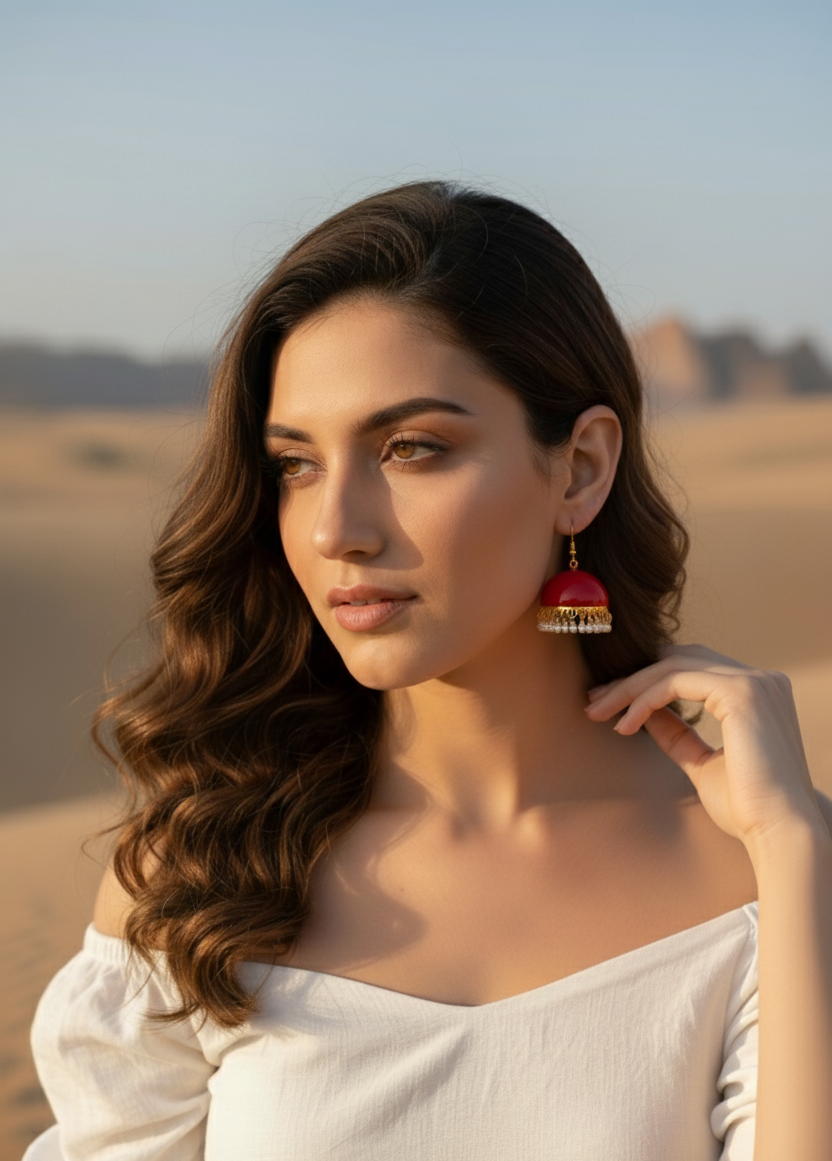 Bohemian red tassel earrings with golden accents, perfect for a stylish look.