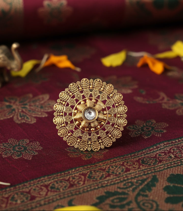 Ethnic Gold-Plated Filigree Statement Ring