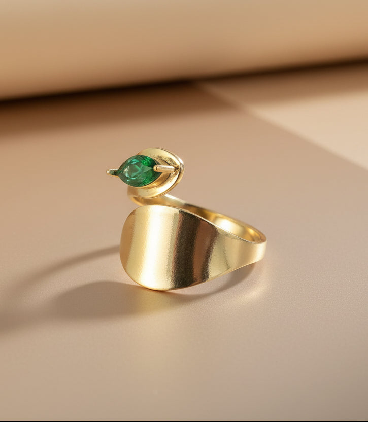 Gold-Plated Open Ring with Green Stone Accent