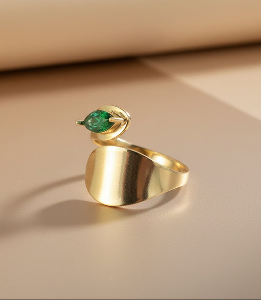 Gold-Plated Open Ring with Green Stone Accent
