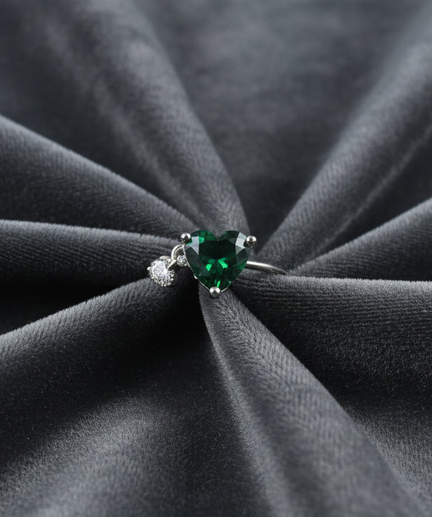 Emerald-Tone Heart Ring with American Diamond Accent