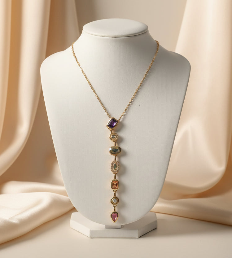 Gold-Plated Multi-Stone Drop Necklace