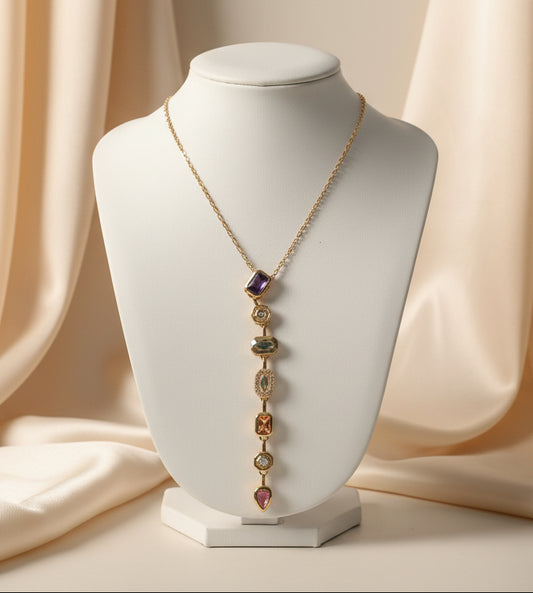 Gold-Plated Multi-Stone Drop Necklace