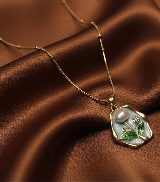 Gold-Plated Enamel Pendant Necklace