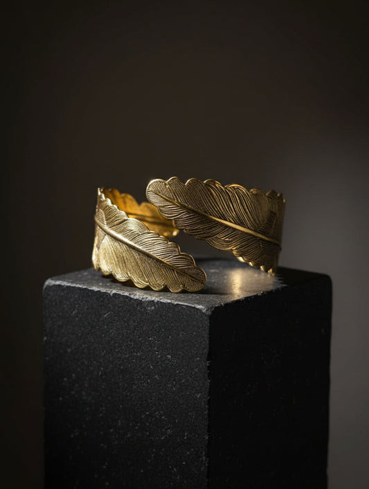 Gold Plated Brass Leaf Cuff Bracelet