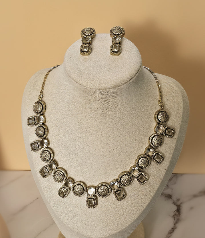 Dual Tone American Diamond Necklace Set