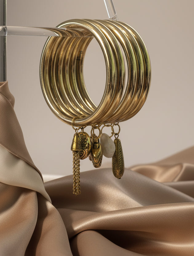 Gold Plated Charms Bangle Stack