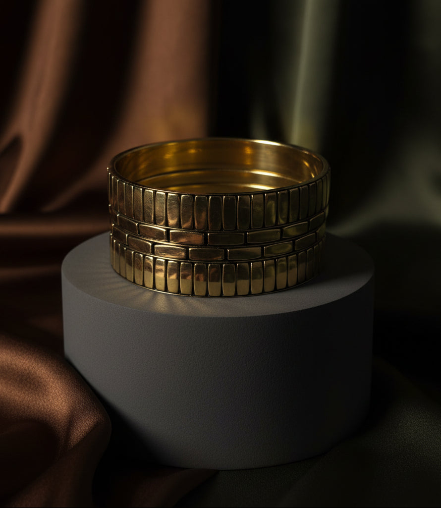 Gold Plated Geometric Brass Bangles Stack