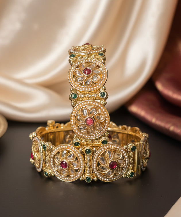 18K Gold-Plated Kundan Art Bangle Set