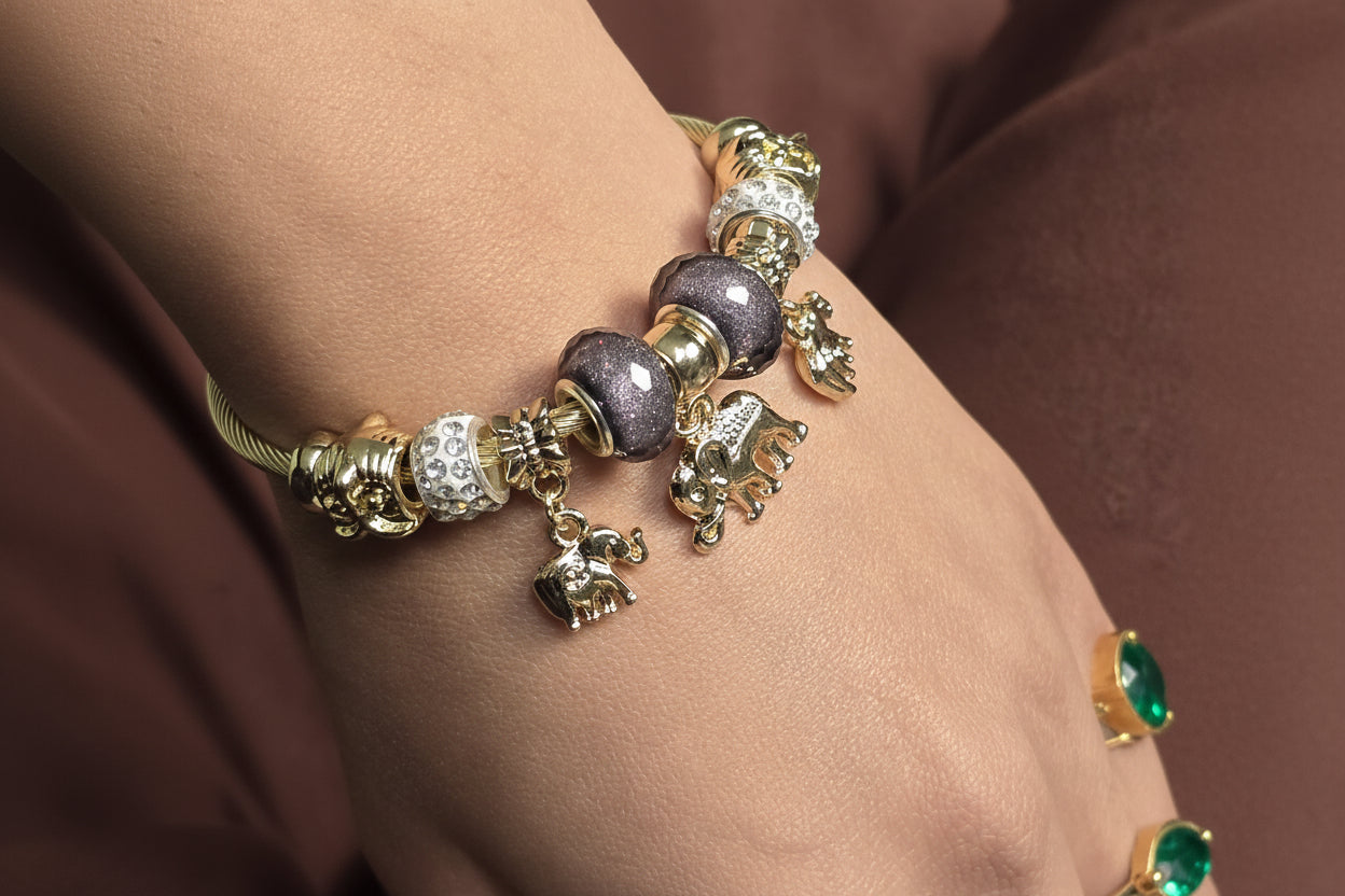 Fortune Elephant Charm Bangle