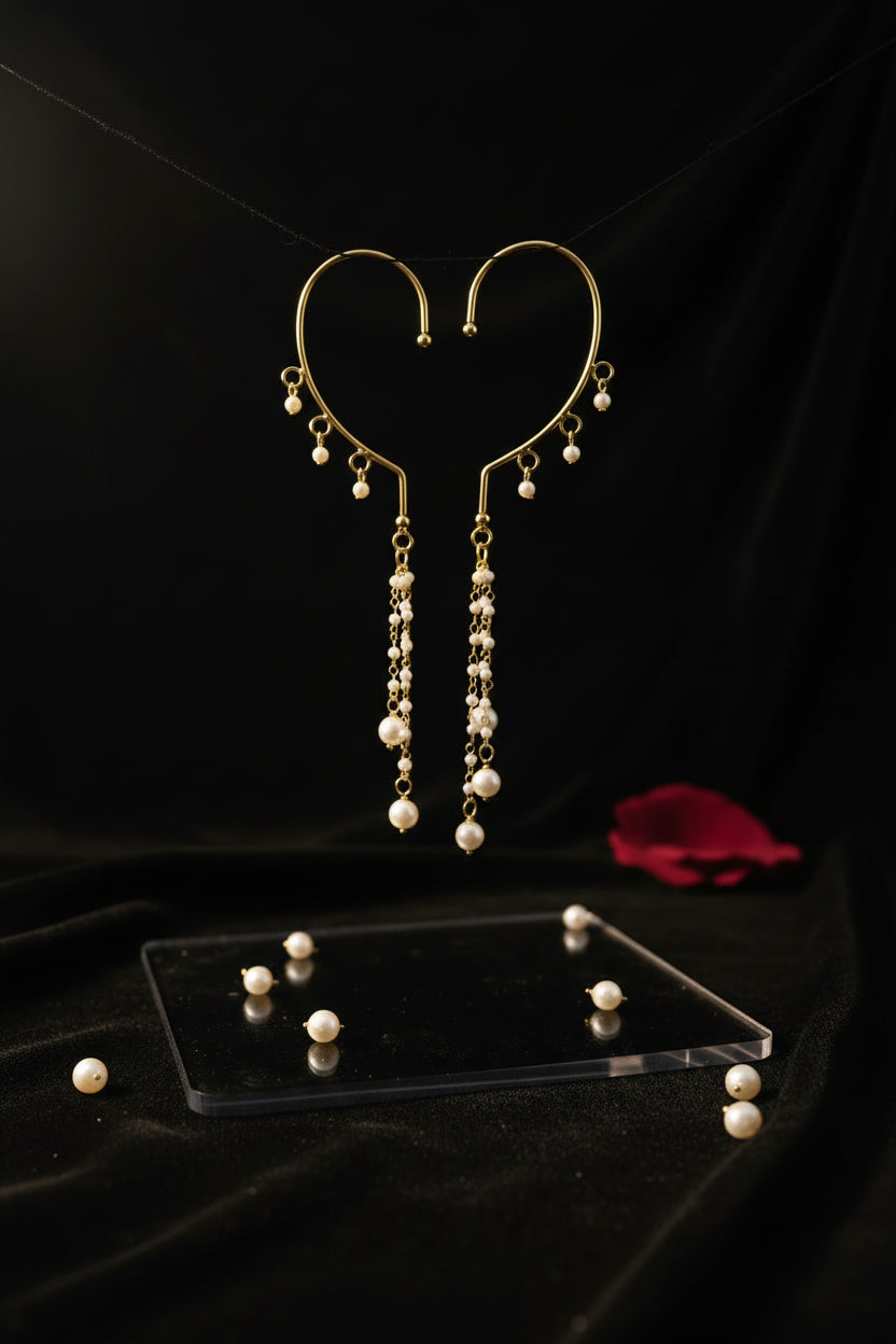 Handcrafted 22K Gold Plated Pearl Drop Ear Cuffs