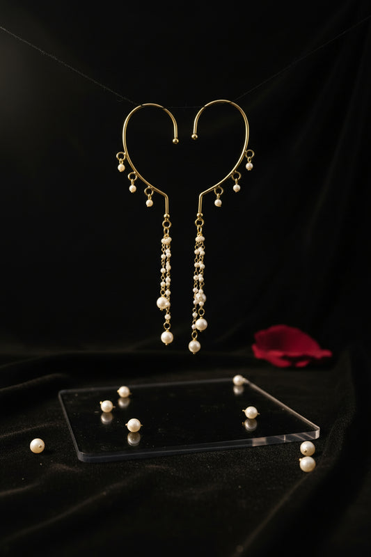 Handcrafted 22K Gold Plated Pearl Drop Ear Cuffs