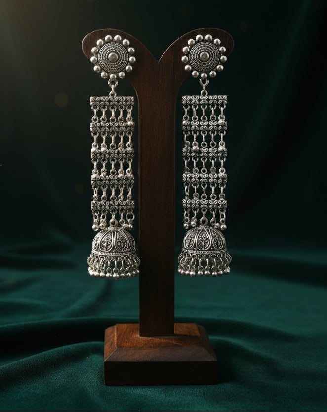 German Silver Long Statement Jhumka