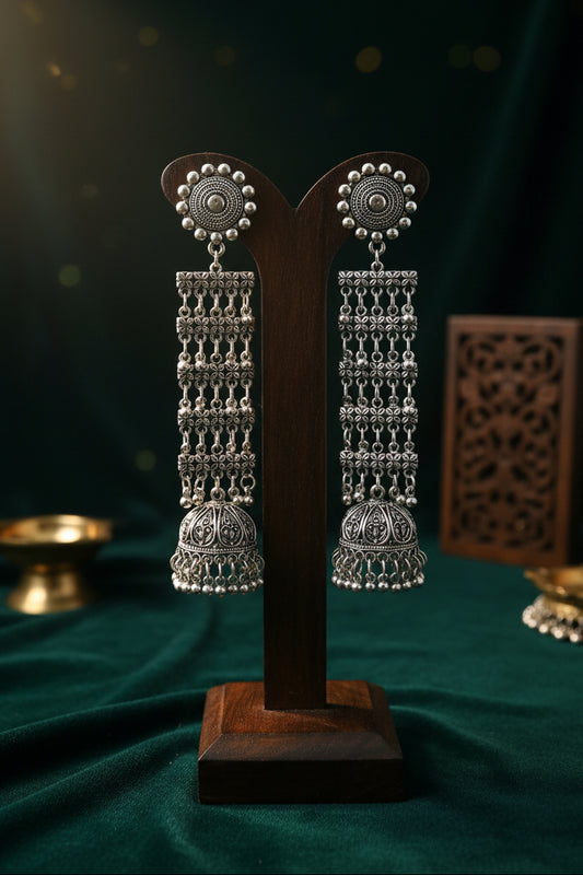 German Silver Long Statement Jhumka