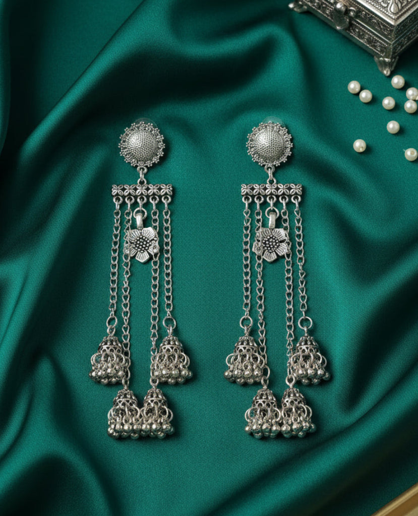 German Silver Floral Tassel Jhumka