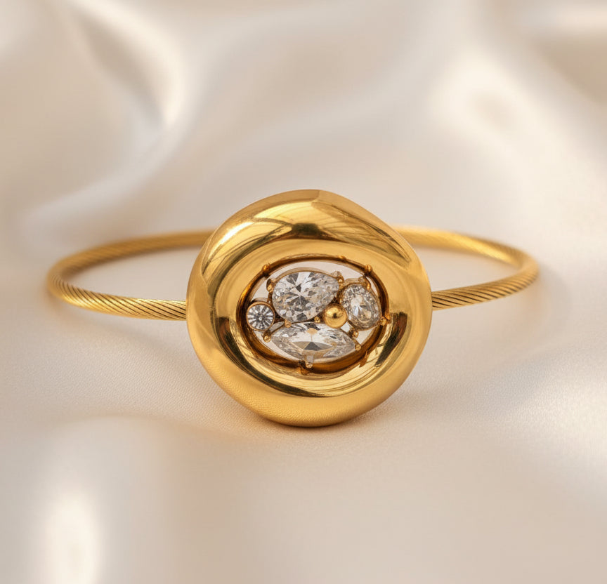 Gold Plated Anti-Tarnish Crystal Dome Cuff Bracelet
