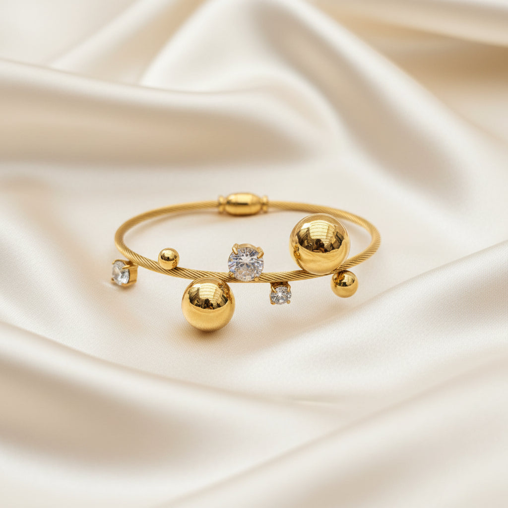 Gold Plated Anti-Tarnish Crystal Orbit Cuff Bracelet