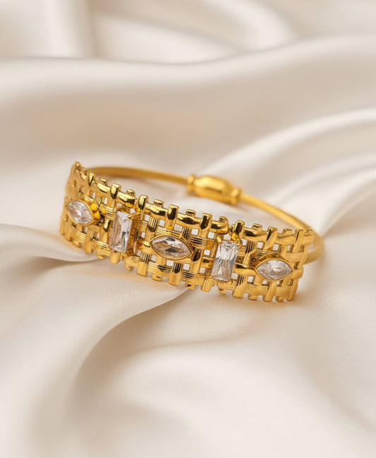 Gold Plated Anti-Tarnish Crystal Statement Cuff Bracelet