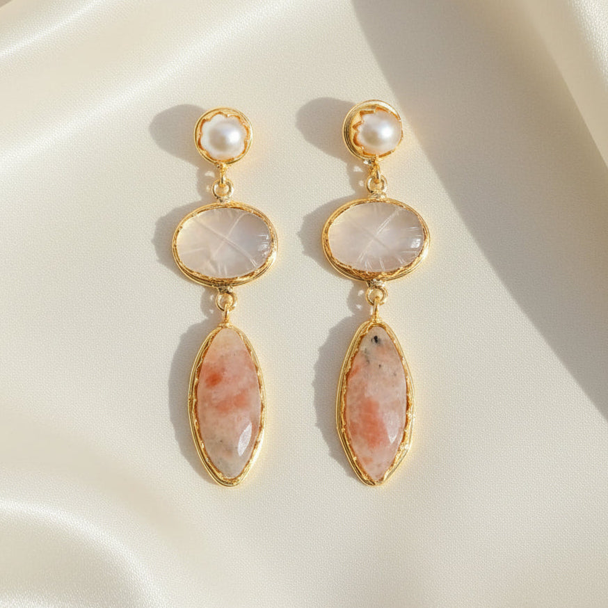 Pearl & Sunstone Earrings