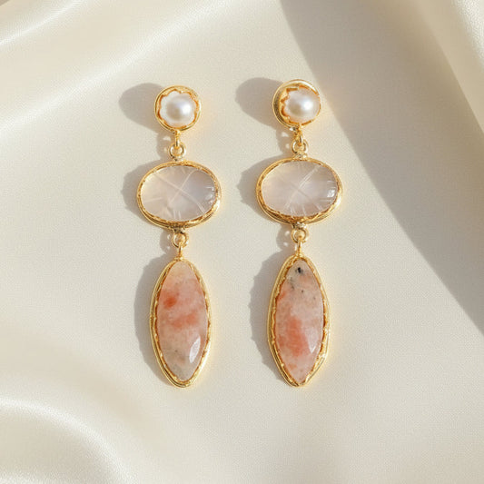 Pearl & Sunstone Earrings