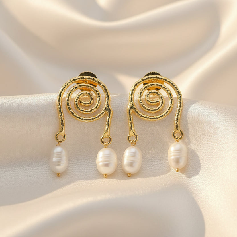Spiral Pearl Statement Earrings