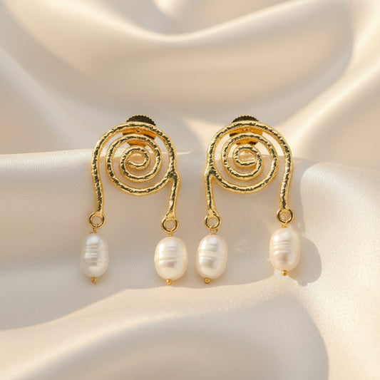 Spiral Pearl Statement Earrings