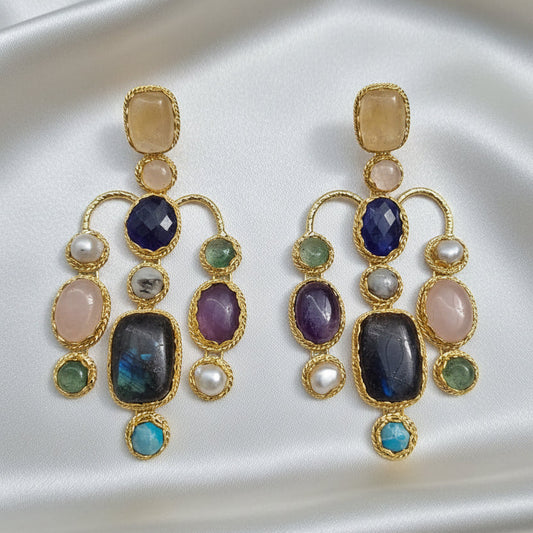 Celestial Gemstone Statement Earrings