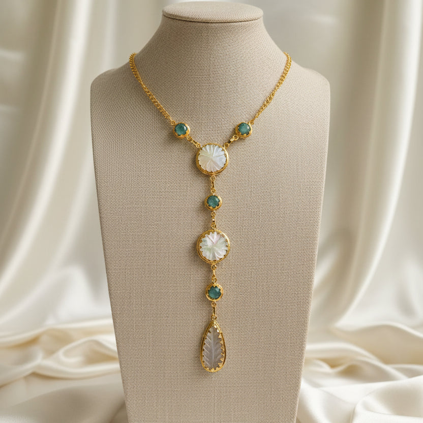 Aventurine & Mother of Pearl Lariat Necklace