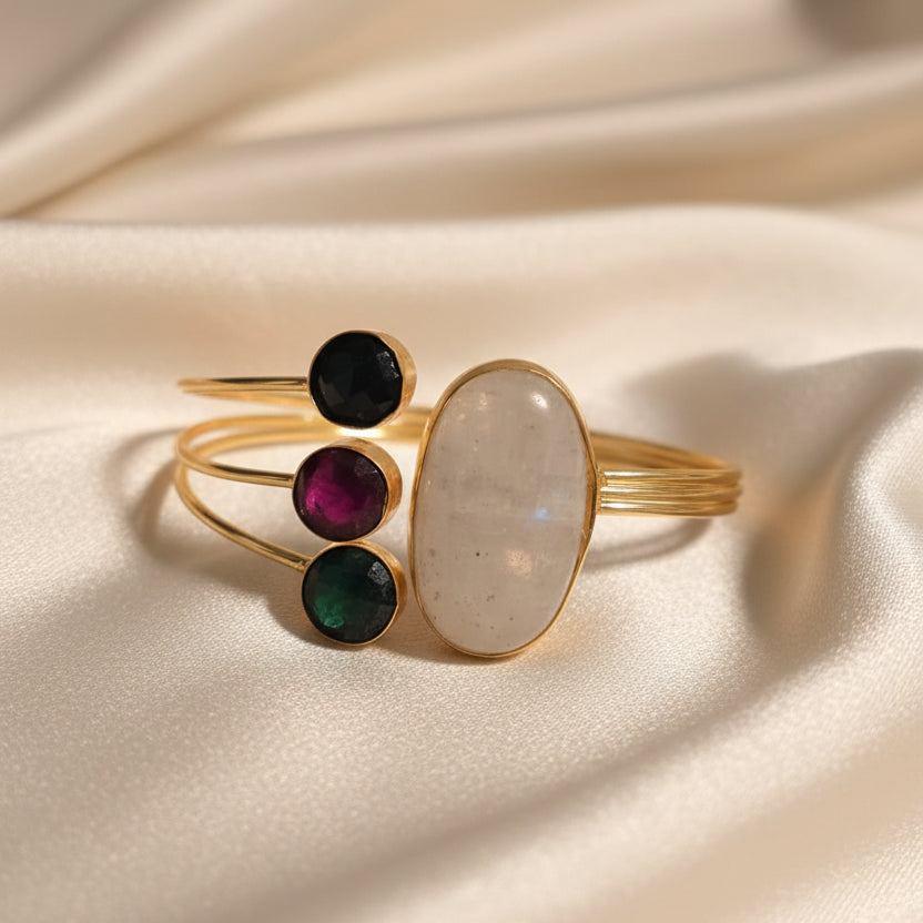 Moonstone & Aventurine Cuff Bracelet
