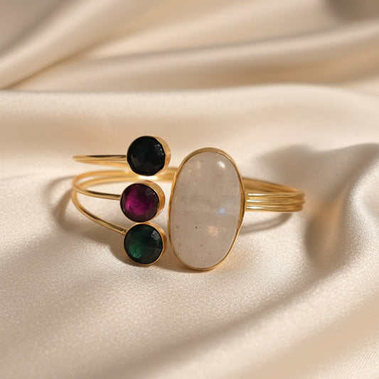 Moonstone & Aventurine Cuff Bracelet